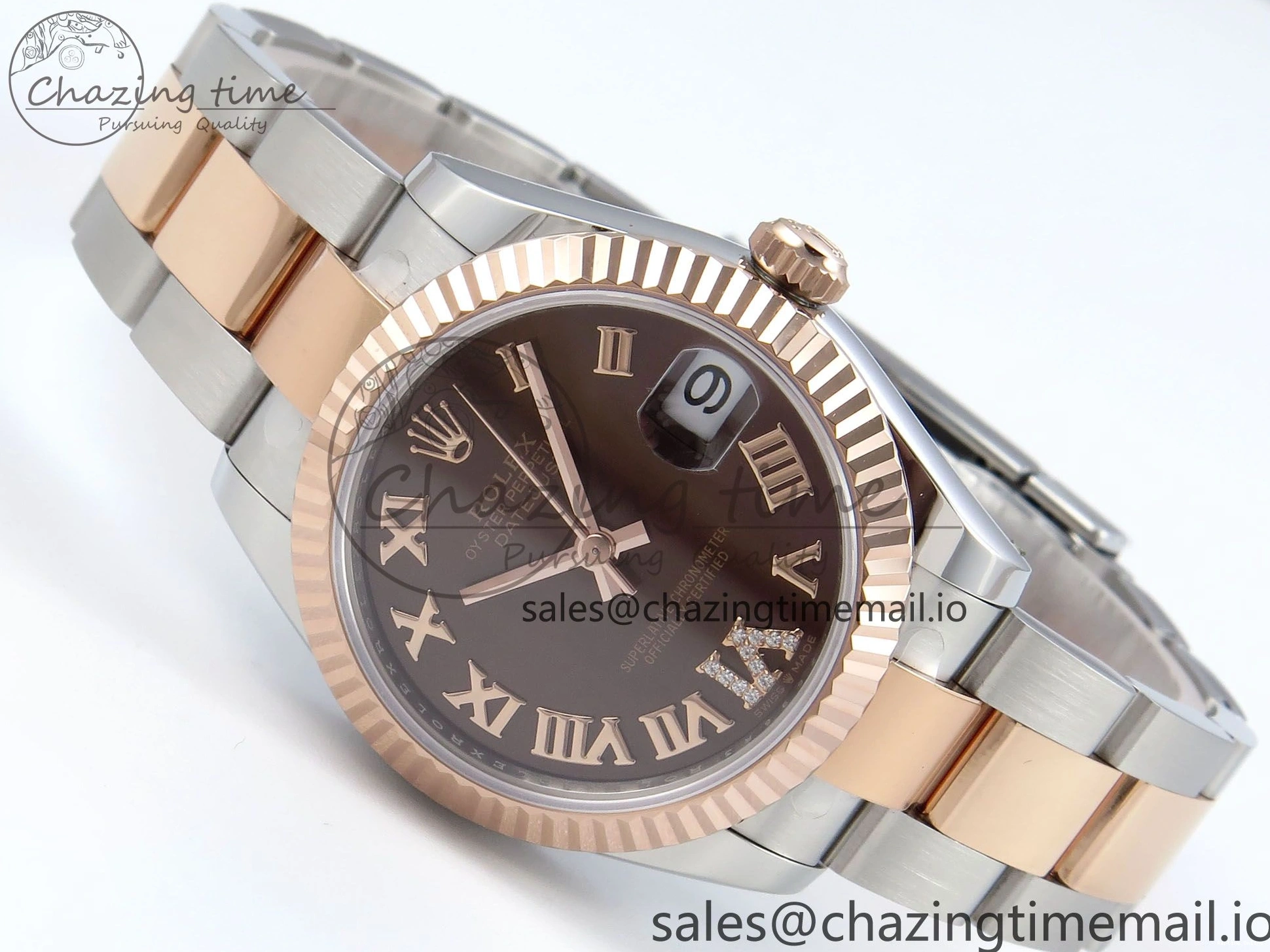 0216 DateJust 31 278271 ARF 1:1 Best Edition 904L Steel Brown Roman Diamonds Dial on SS RG Oyster Bracelet ETA SmartChoice 520